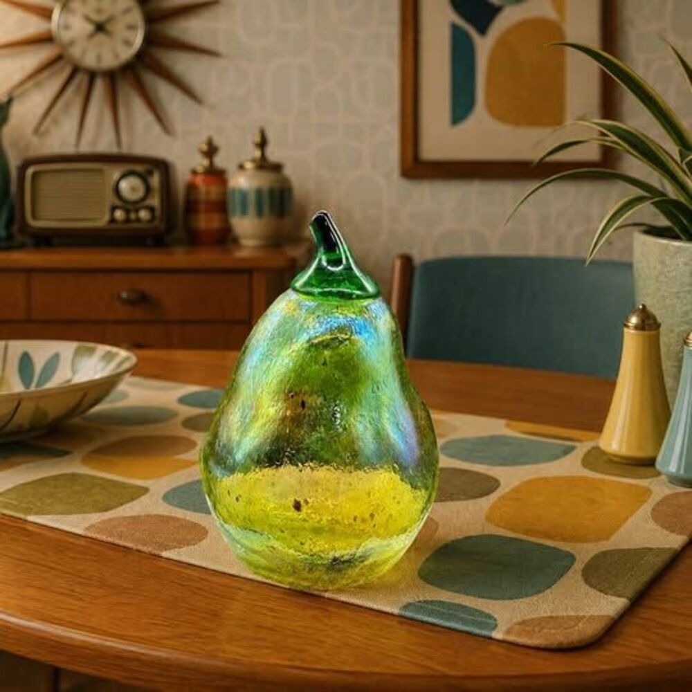 Iridescent Hand Blown Glass Pear Paperweight